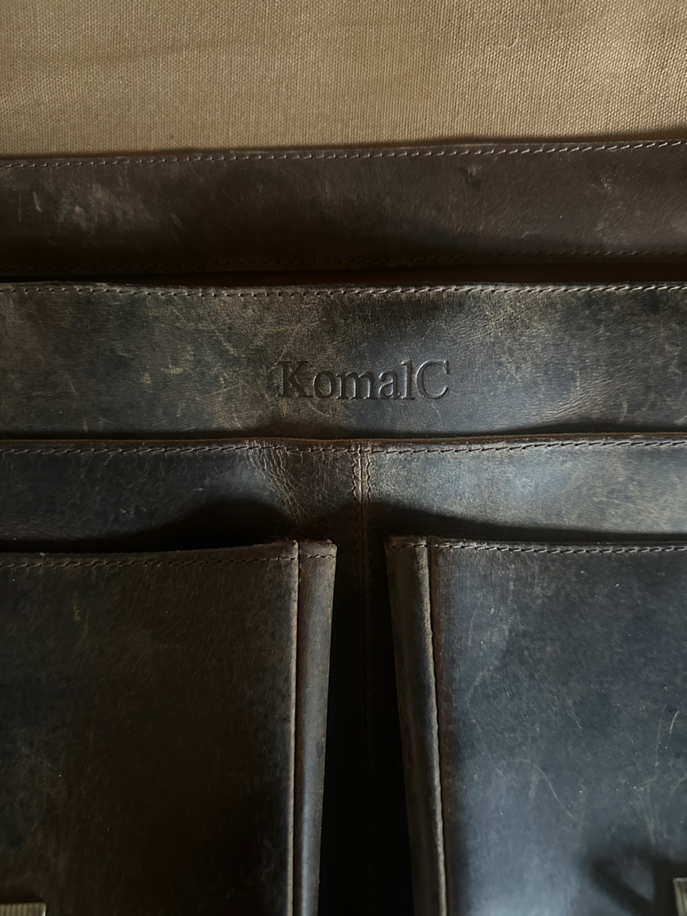 KomalC Brown Leather Classic Academia Crossbody Bag/Laptop Bag - Picture 3 of 8